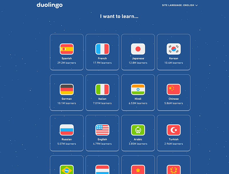 Duolingo language selection interface