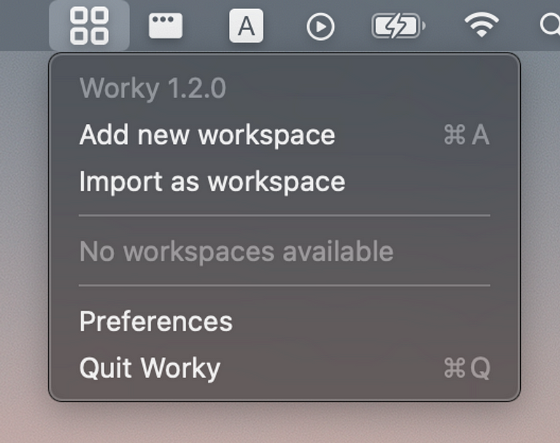 Worky menu options