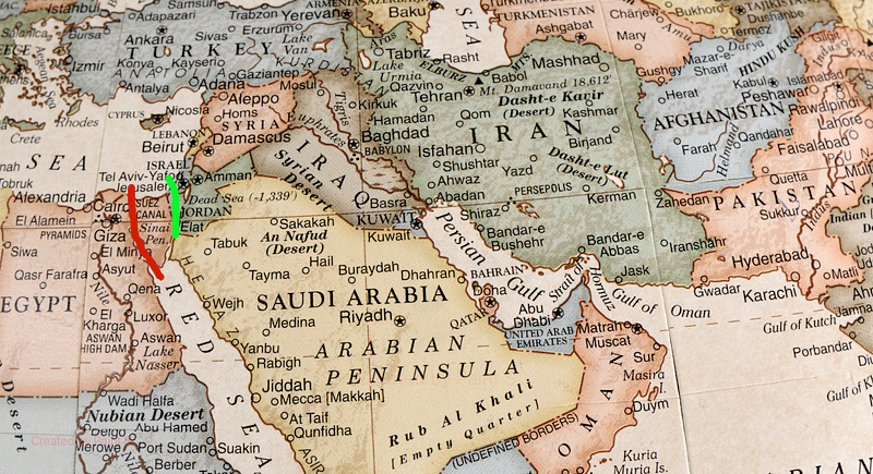 Proposed canal route from the Mediterranean to the Red Sea