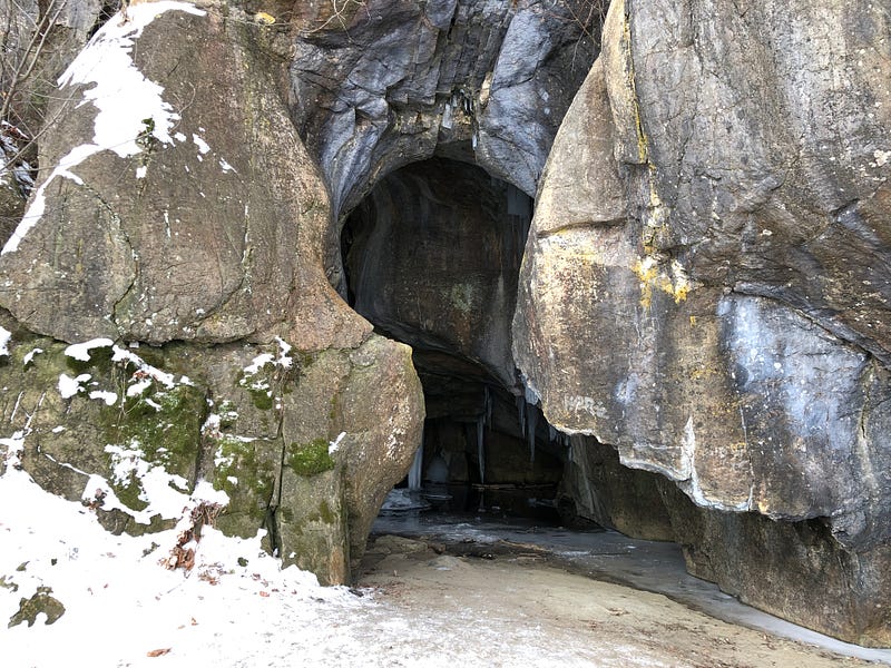 Entrance to the Donahue Sea Caves in winter