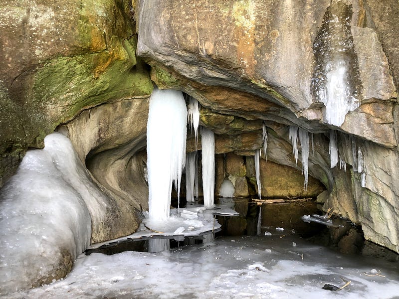 The Donahue Sea Caves filled with ice