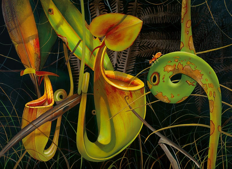 Fanged pitcher plant painting