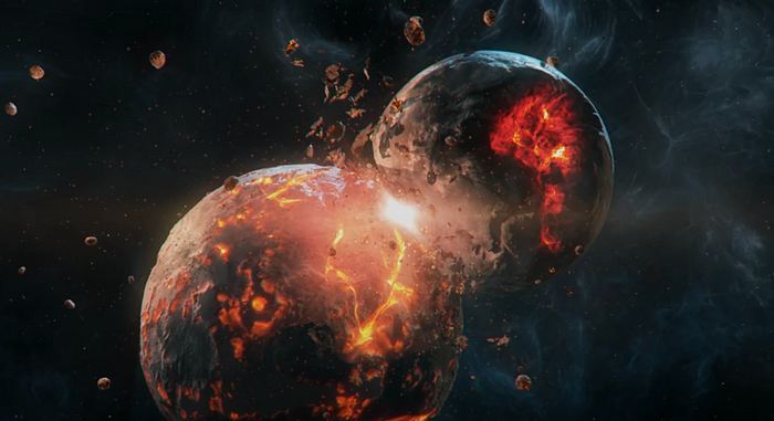 Artistic representation of the Earth and Theia collision.