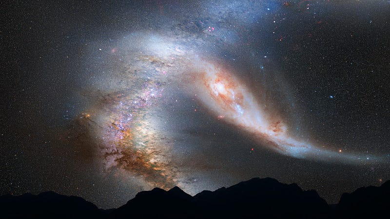 Artist's concept of the Milky Way and Andromeda collision