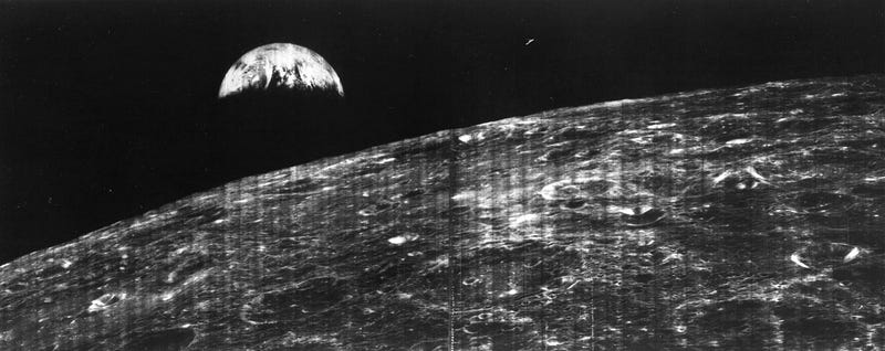 Lunar Orbiter I capturing the Earth from space