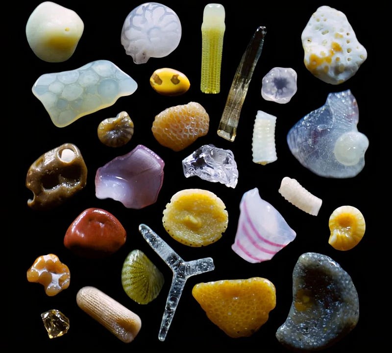 Sand appearing like gemstones under a microscope