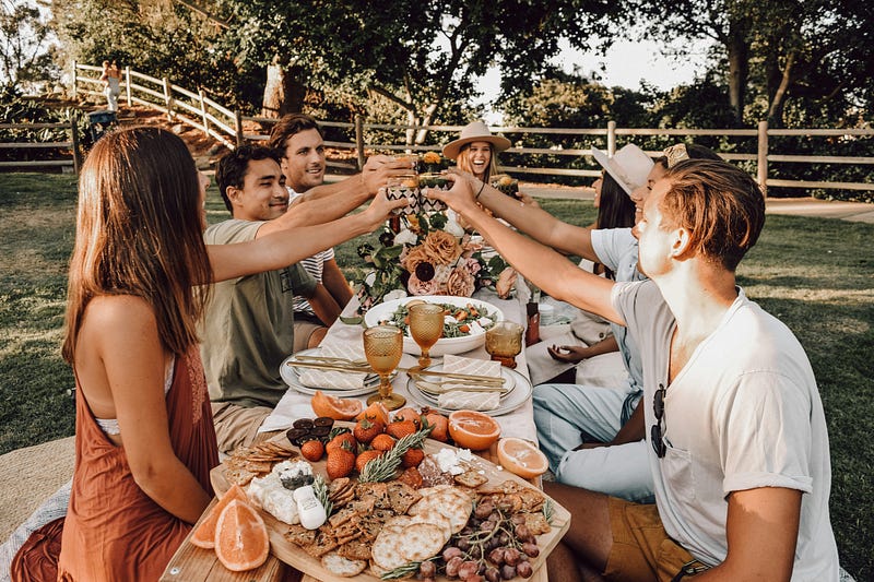 A festive family gathering with diverse dishes