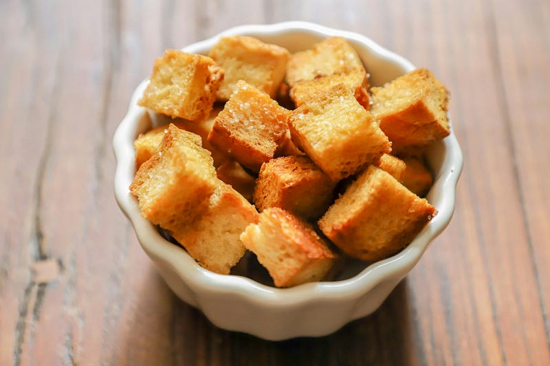 Croutons in various flavors for snacking