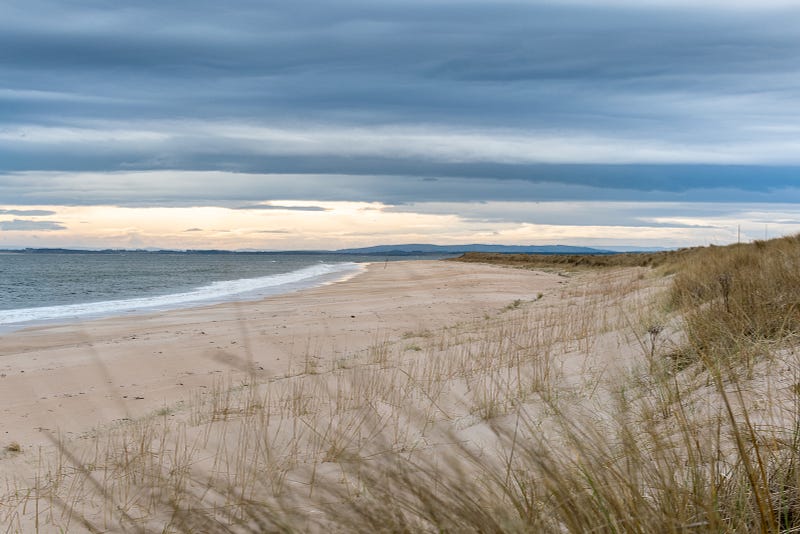 Vast beach landscape with waves crashing on the shore