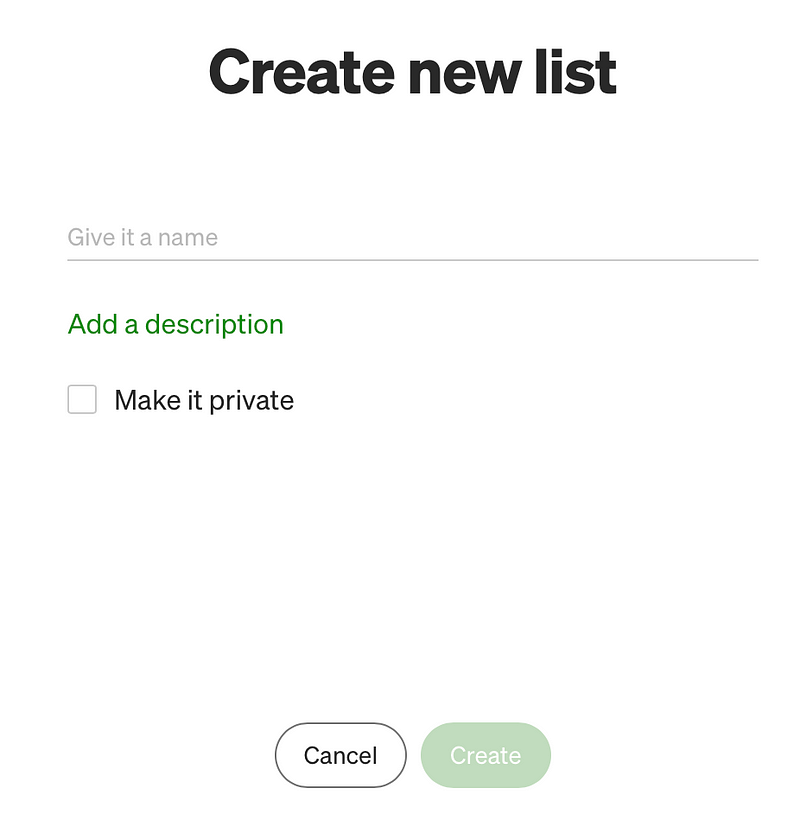 Confirmation button for creating a new list