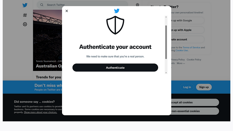 Screenshot of Twitter's authentication prompt