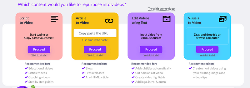 Pictory AI interface for article conversion