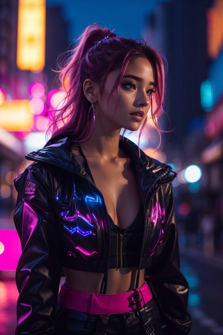 Cyberpunk girl in futuristic attire