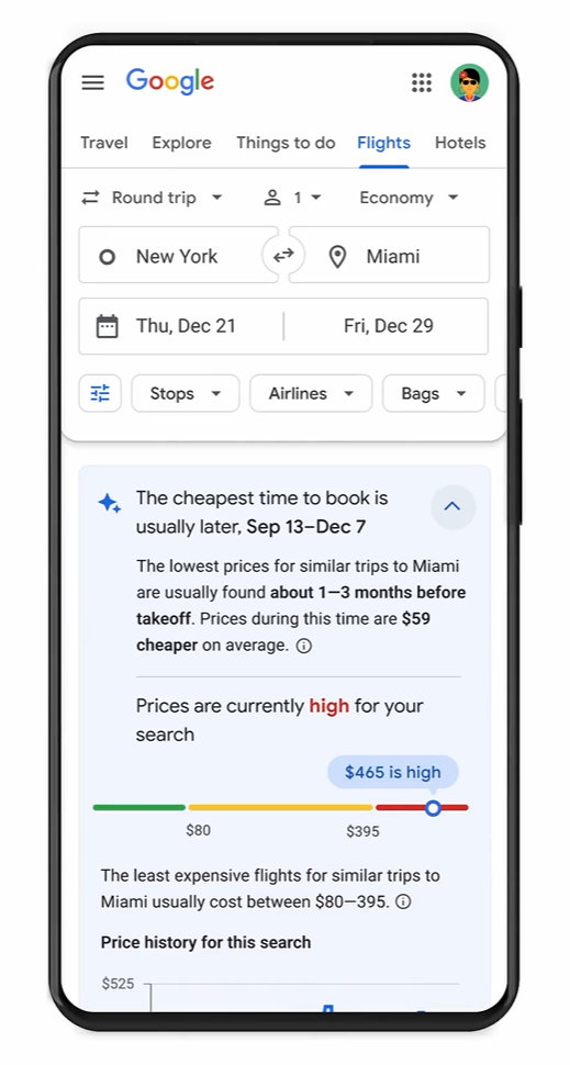 Google Flights Insights Interface