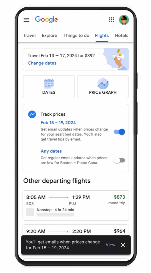 Google Price Tracking Notification