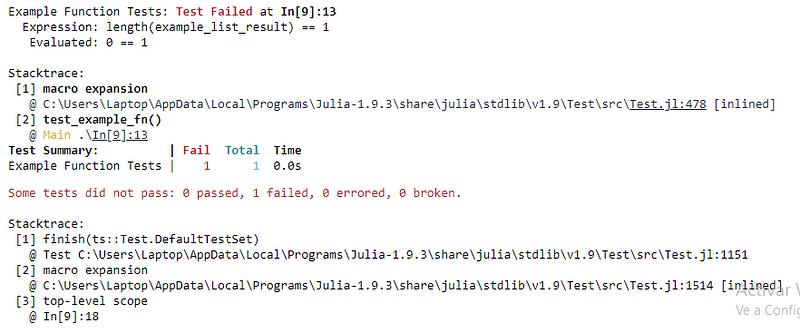 Test failure summary for example 1