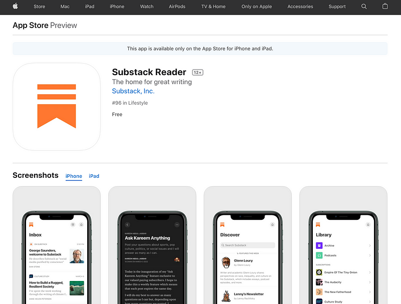 User interface screenshot from the Substack app