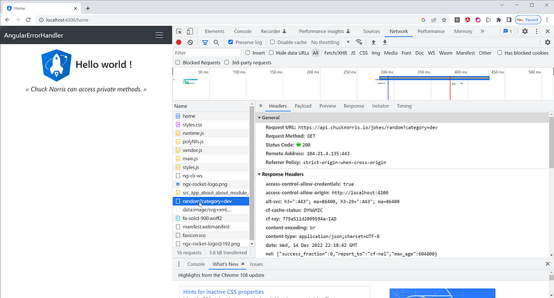 Network traffic inspection in browser console