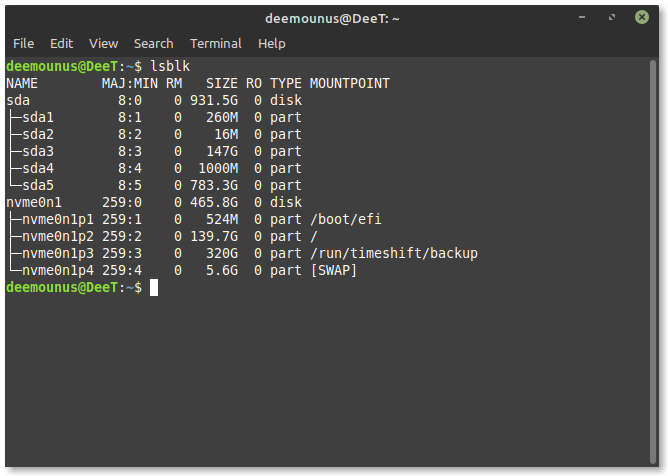 Displaying disk drives with the lsblk command