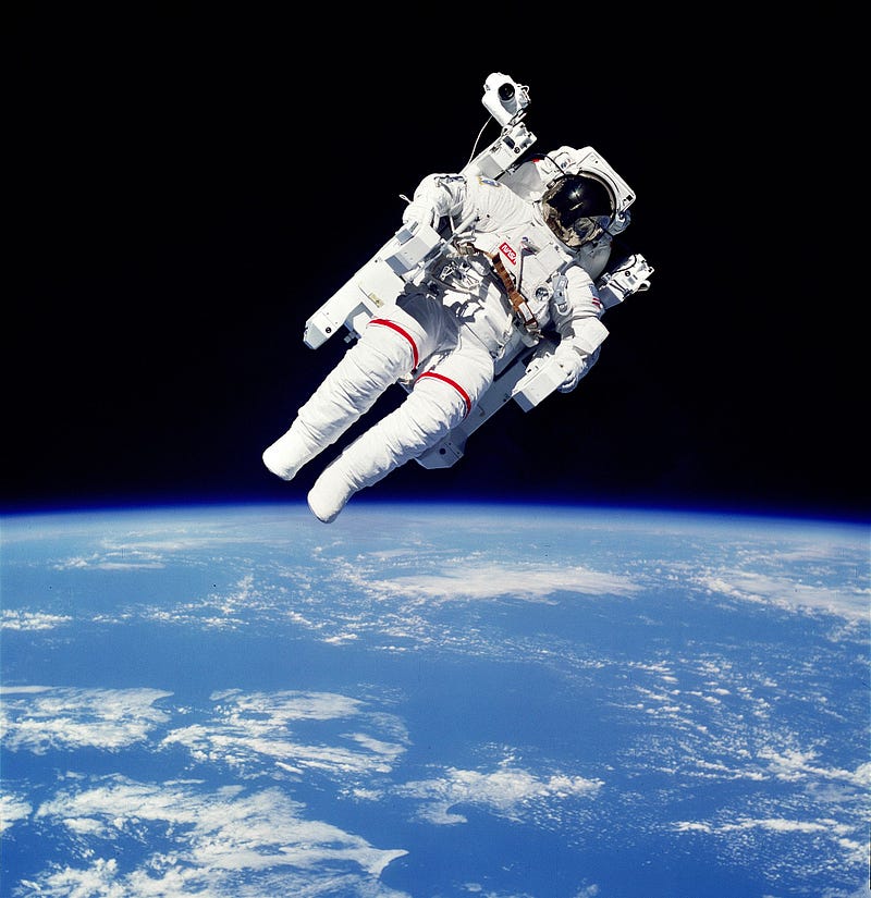 Bruce McCandless during the historic spacewalk