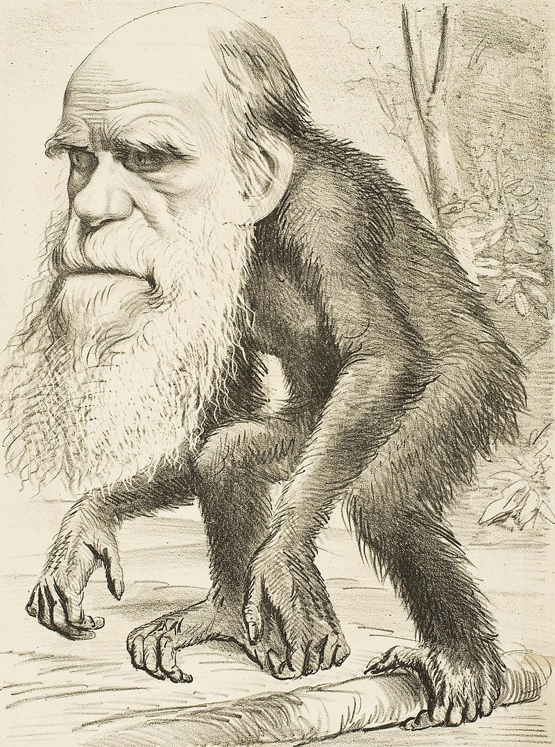 Satirical illustration mocking Darwin’s ideas