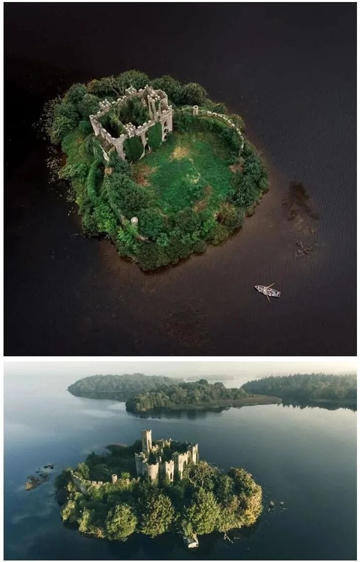 An ivy-covered ancient castle in Ireland resembling a fairy tale