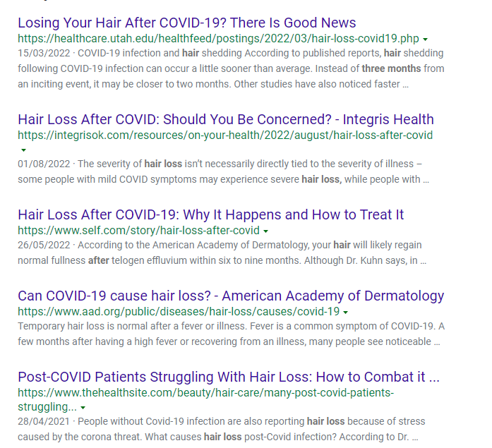 Online discussions about post-COVID hair loss