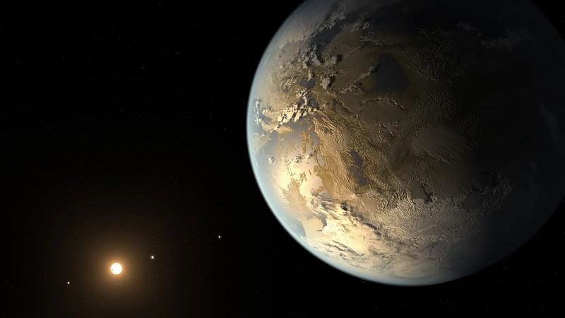 Concept art of exoplanet Kepler-186f, showcasing the possibility of life.