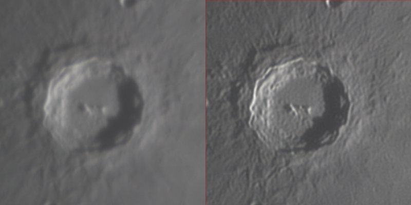 Comparison of lunar crater Copernicus images before and after deconvolution