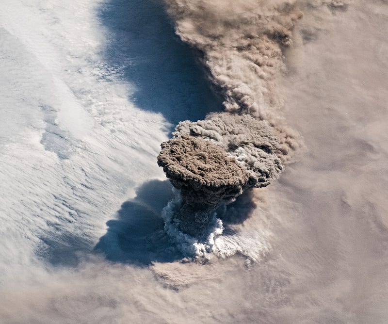 Raikoke volcano eruption captured from the ISS