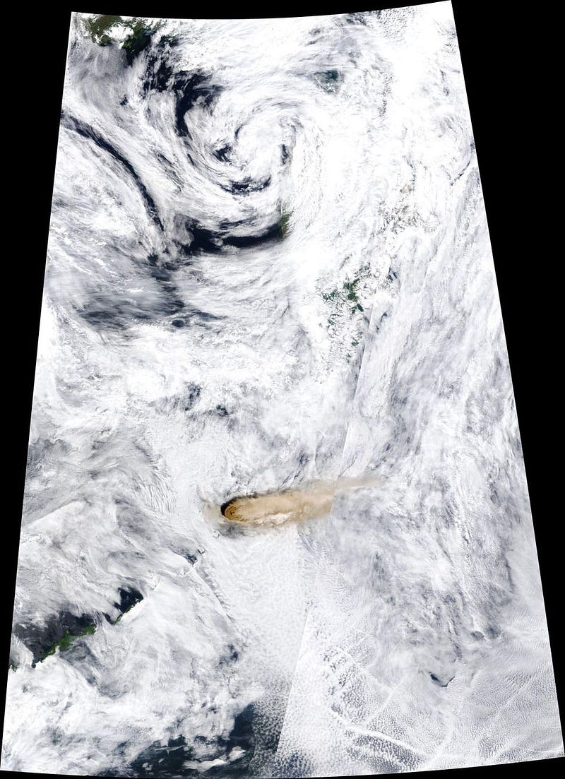 Satellite imagery showing volcanic activity