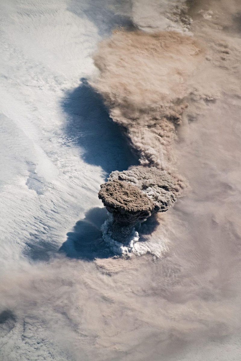 NASA’s Earth Observatory image showcasing Raikoke's eruption